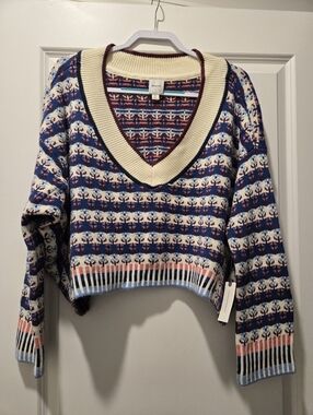 NWT Anthropologie Maeve V-Neck Cropped Long Sleeve Sweater - Size XL